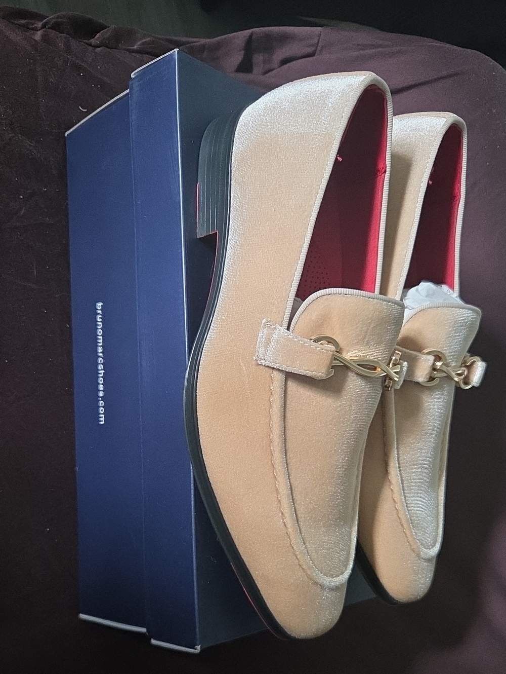 Cream Velvet Chain Loafers for Men